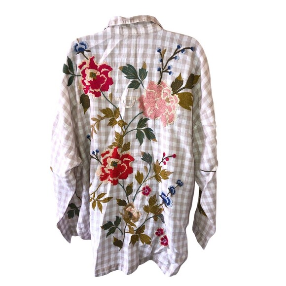 X Large Johnny Was Workshop Adele Gingham Pocket Overshirt Boho Chic - Picture 4 of 14